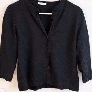Eileen Fisher Black 100% Irish Linen Button-Front Top Size Small